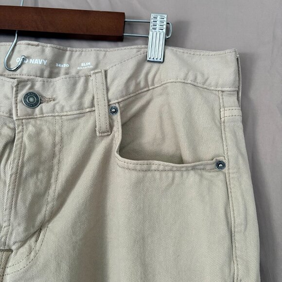 Old Navy Mens 5 Pocket Slim Light Khaki Built in Flex 34X30 Preppy Office Casual - Picture 5 of 12